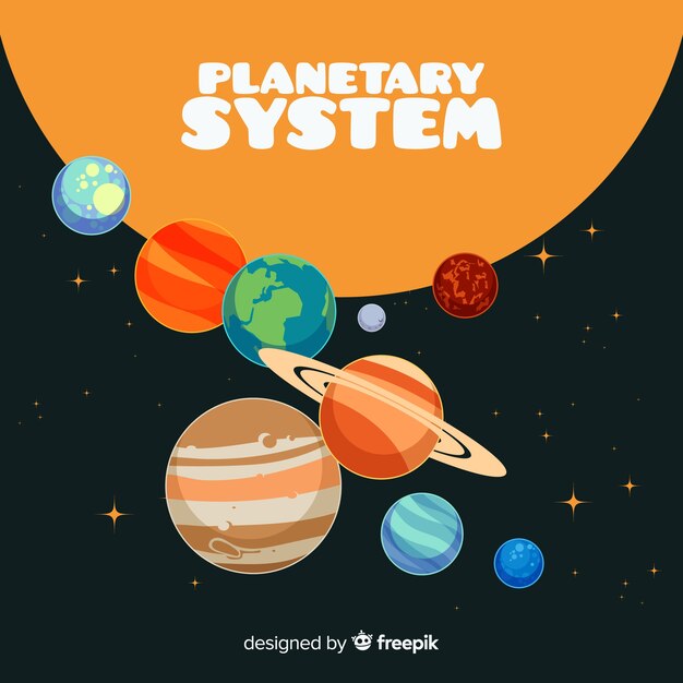 Esquema clásico de sistema solar con diseño plano