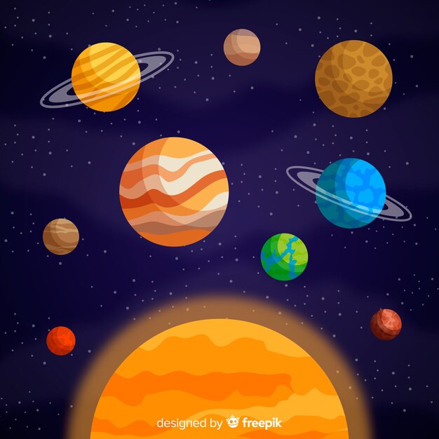 Esquema clásico de sistema solar con diseño plano