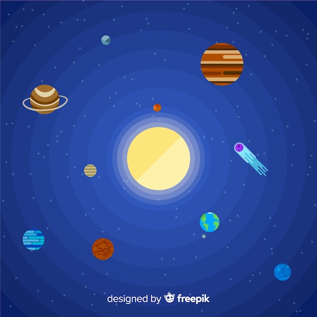 Esquema clásico de sistema solar con diseño plano