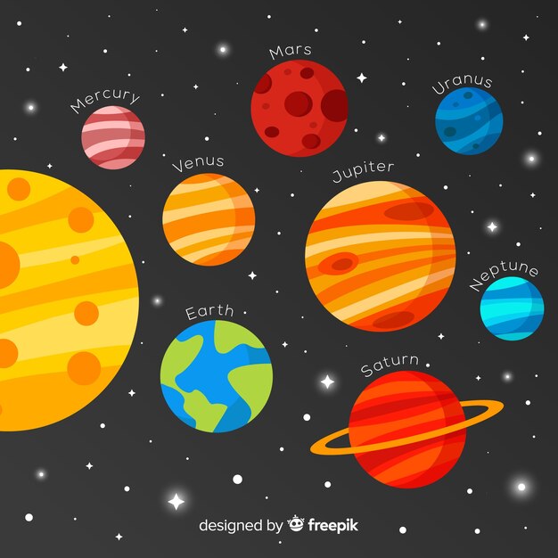 Esquema clásico de sistema solar con diseño plano