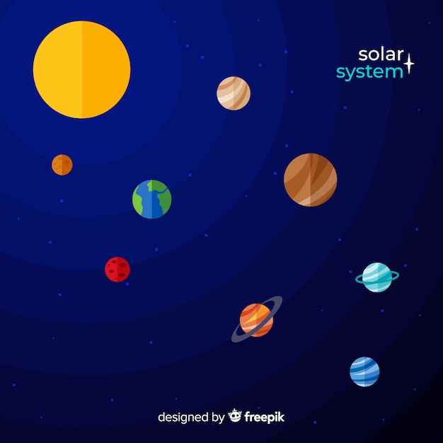 Esquema clásico de sistema solar con diseño plano