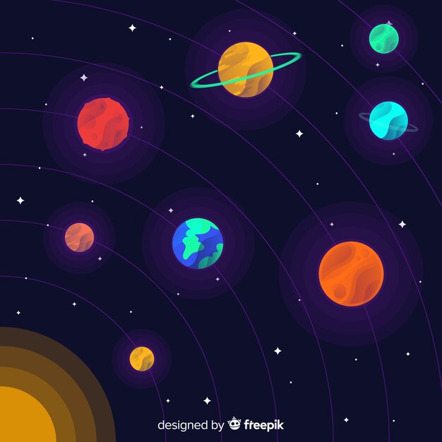 Esquema clásico de sistema solar con diseño plano
