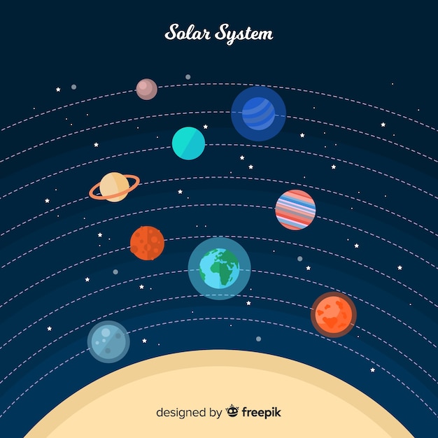 Esquema colorido del sistema solar con diseño plano