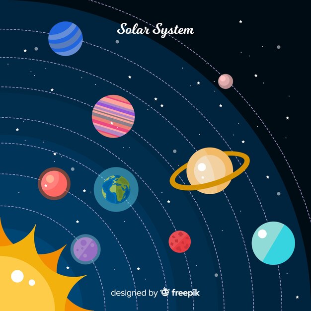 Esquema colorido del sistema solar con diseño plano