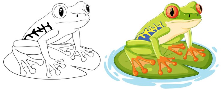 Vector gratuito esquema de dibujos animados de rana verde en lily pad