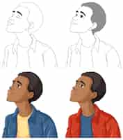 Vector gratuito esquema de doodle de personaje de dibujos animados de hombre africano