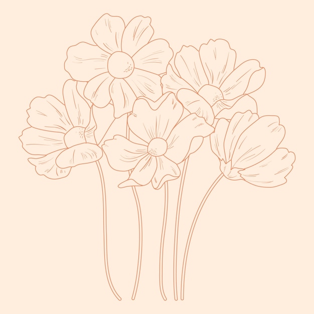 Esquema de flor simple de diseño plano dibujado a mano