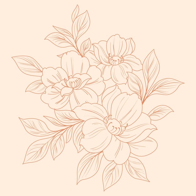 Esquema de flor simple de diseño plano dibujado a mano