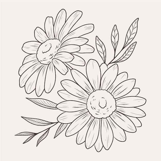 Esquema de flor simple de diseño plano dibujado a mano
