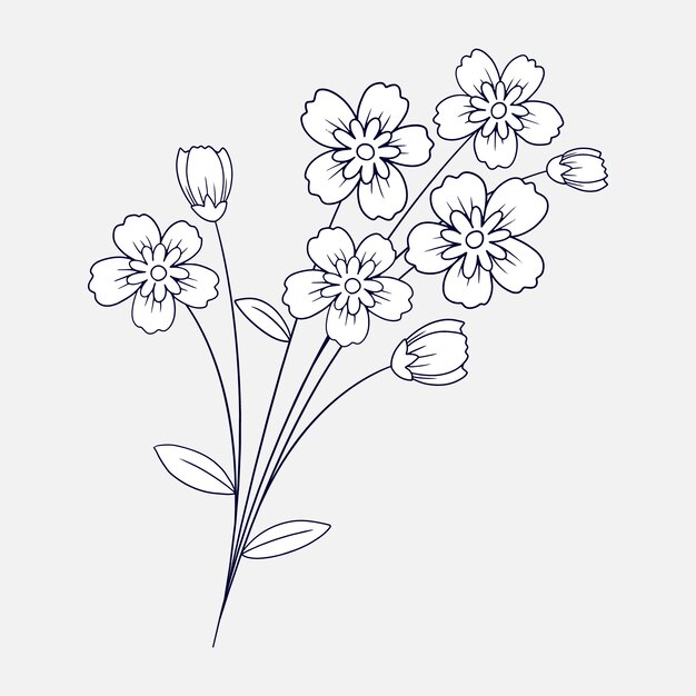 Esquema de flor simple de diseño plano dibujado a mano