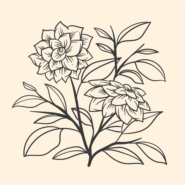 Esquema de flor simple de diseño plano dibujado a mano