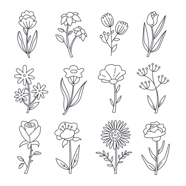 Esquema de flor simple de diseño plano