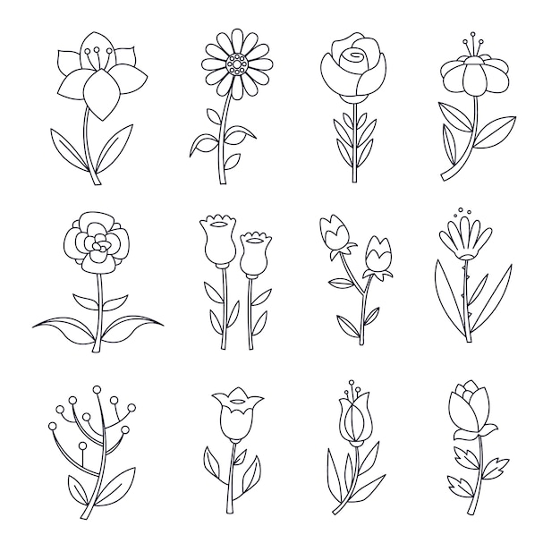 Esquema de flor simple de diseño plano