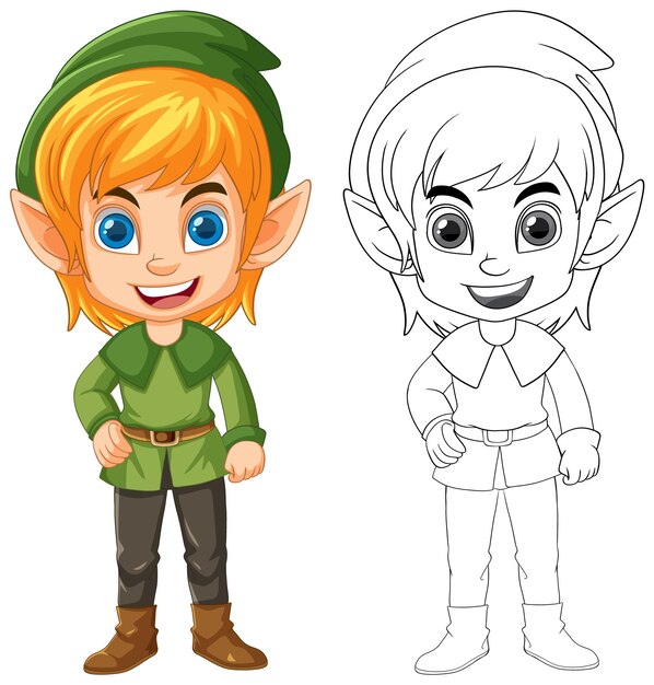Esquema de garabato aislado de dibujos animados lindo duende
