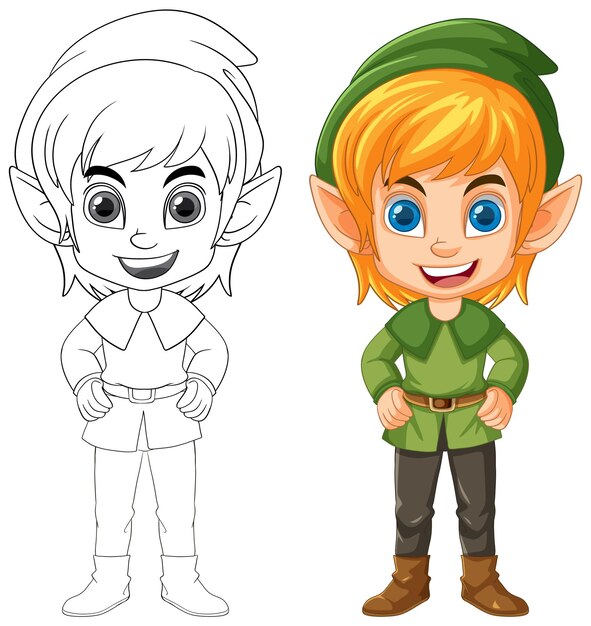 Esquema de garabato aislado de dibujos animados lindo duende