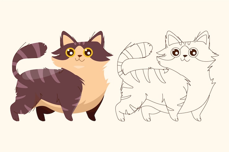 Vector gratuito esquema de gato de diseño plano dibujado a mano