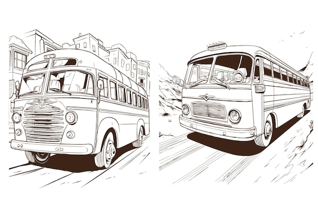 Vector gratuito esquema de ilustrador de estilo de dibujos animados de autobús volvo