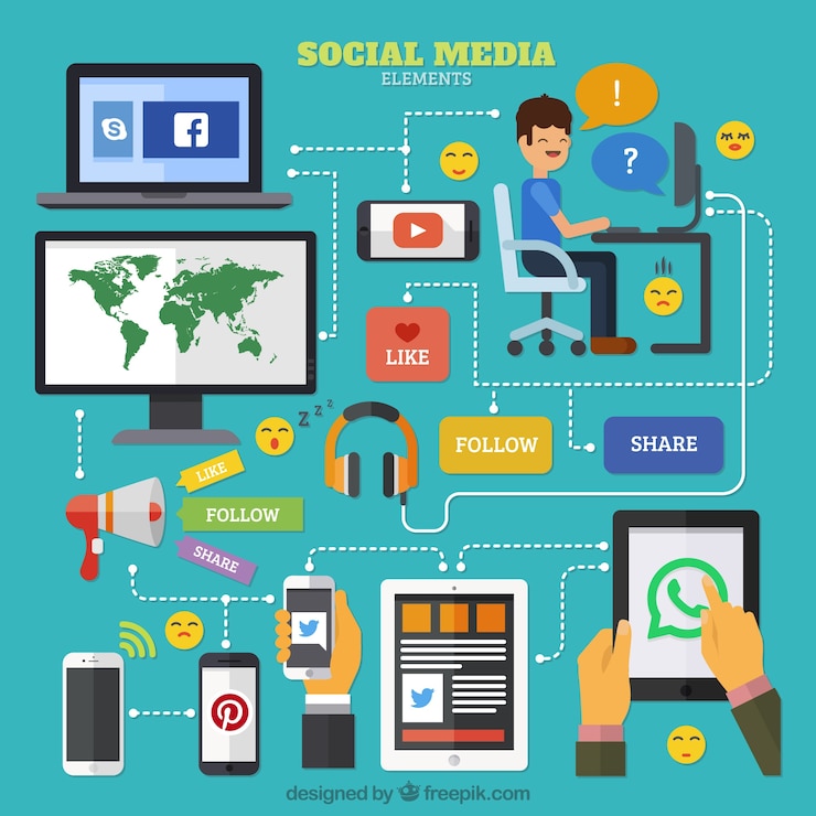 Vector gratuito esquema infográfico de redes sociales en diseño plano