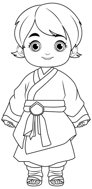 Esquema de página para colorear del personaje de dibujos animados asiático