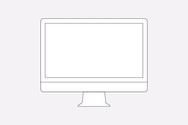 Esquema de la pantalla de iMac, ilustración de vector de dispositivo digital de pantalla en blanco