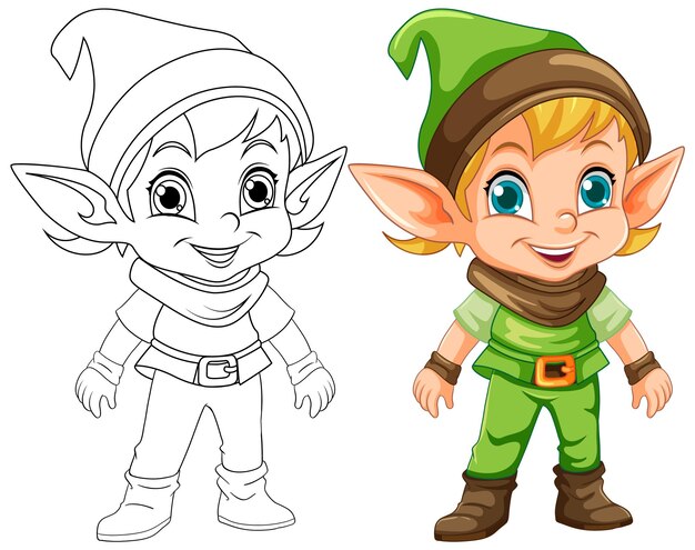 Esquema de personaje de dibujos animados lindo duende para colorear