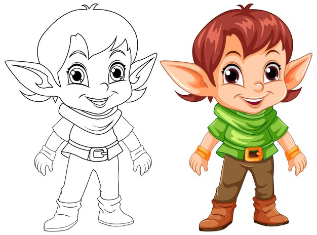 Esquema de personaje de dibujos animados lindo duende para colorear