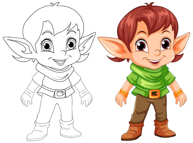 Esquema de personaje de dibujos animados lindo elfo para colorear