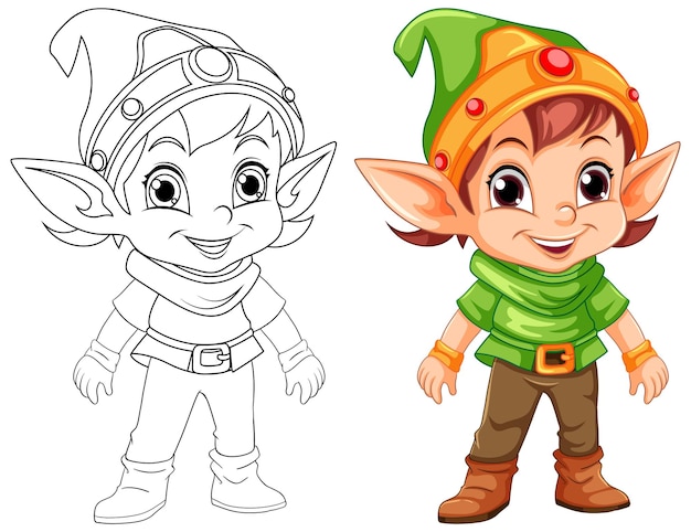 Esquema de personaje de dibujos animados lindo elfo para colorear