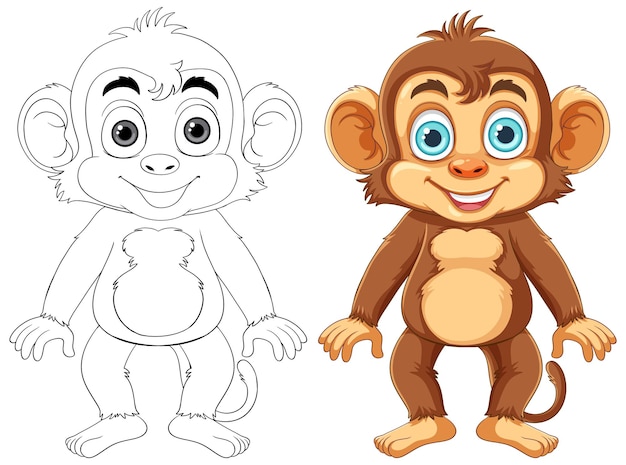 Esquema de personaje de dibujos animados de mono para colorear