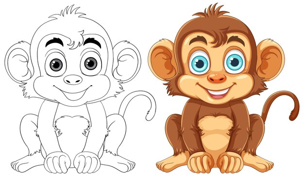 Esquema de personaje de dibujos animados de mono para colorear