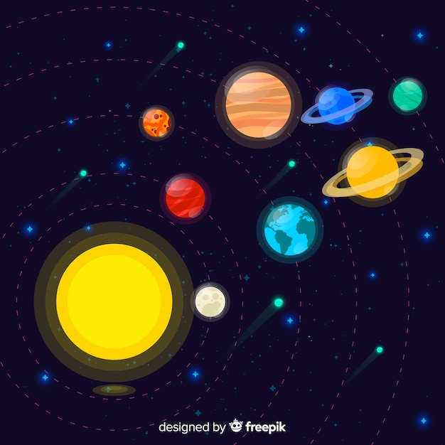 Esquema de sistema solar colorido con diseño plano