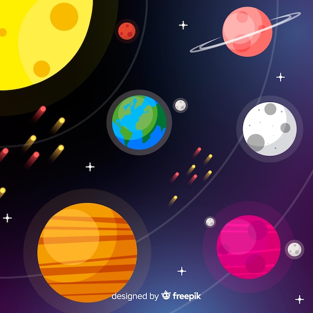 Esquema de sistema solar colorido con diseño plano