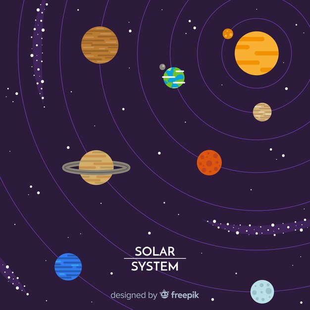 Esquema de sistema solar colorido con diseño plano