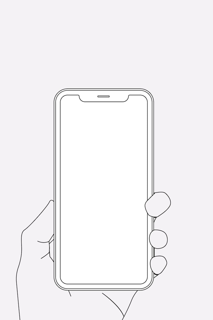 Vector gratuito esquema del teléfono, pantalla en blanco, sostenida con la mano, ilustración de vector de dispositivo digital