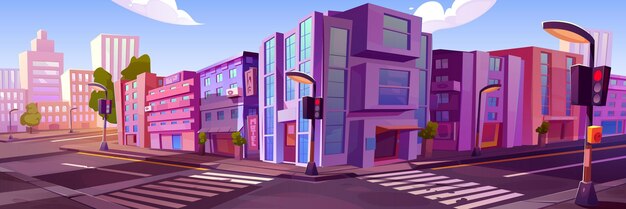 La esquina de la calle de la ciudad en un día de verano