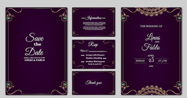 Establecer colección de diseño de plantilla de tarjeta de invitación de boda de lujo