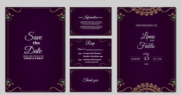 Establecer colección de diseño de plantilla de tarjeta de invitación de boda de lujo