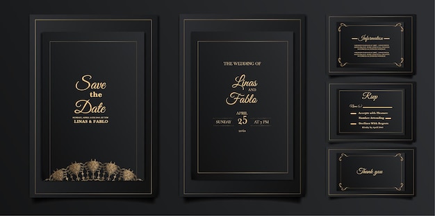 Establecer colección de diseño de plantilla de tarjeta de invitación de boda de lujo