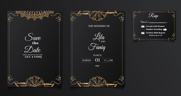 Establecer colección diseño de tarjeta de invitación de boda de lujo hermoso