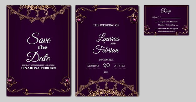 Establecer colección hermosa plantilla de tarjeta de invitación de boda de lujo