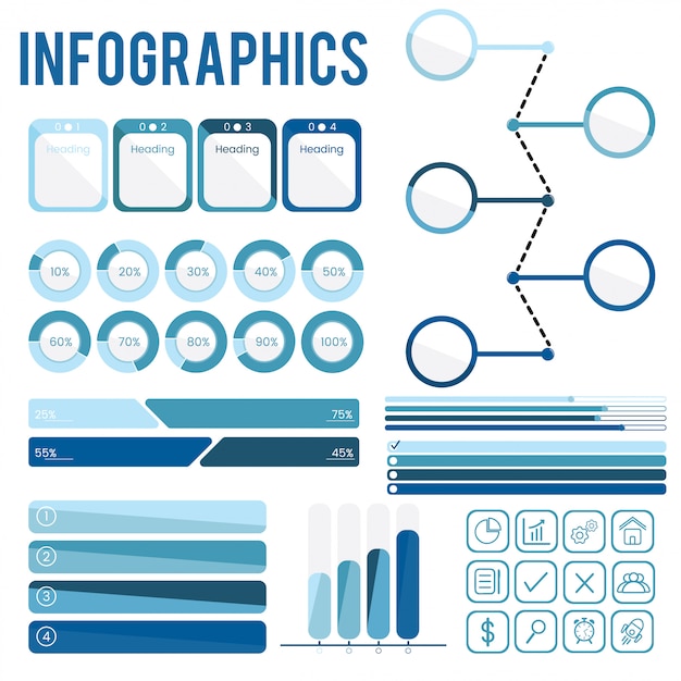 Establecer colección de infografías azules