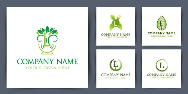 Establecer colección inicial letra l monograma logotipo con hoja tazón semilla logotipo diseño vector ilustración