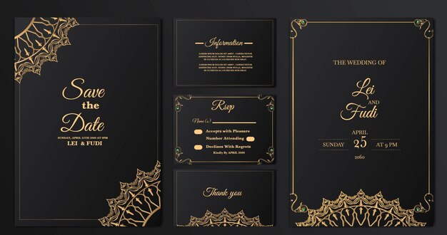 Establecer colección plantilla de tarjeta de invitación de boda de lujo