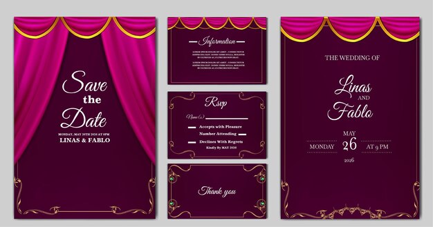 Establecer colección plantilla de tarjeta de invitación de boda de lujo