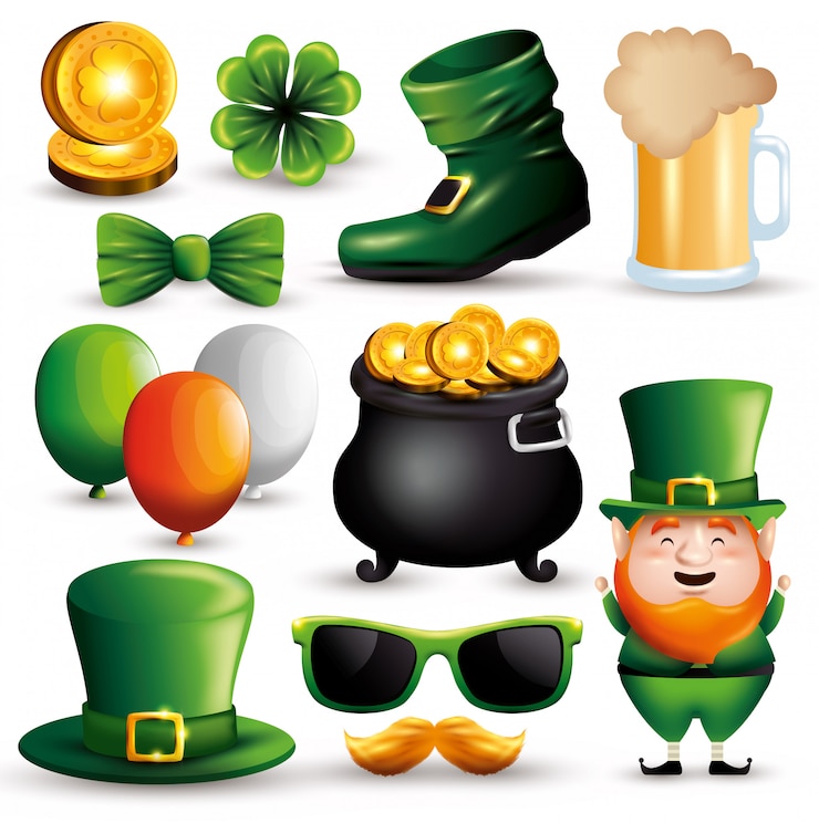 Vector gratuito establecer la decoración del evento del día de san patricio