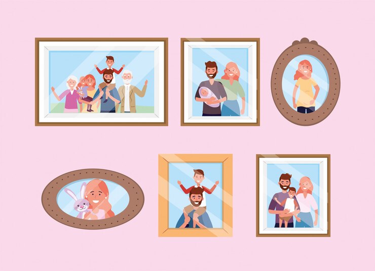 Vector gratuito establecer felices recuerdos de fotos familiares