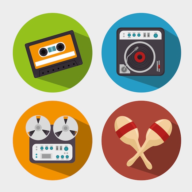 Vector gratuito establecer el icono aislado de dispositivos de la industria de la música