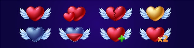 Establecer iconos de juego de corazón alado llenan el nivel de progreso
