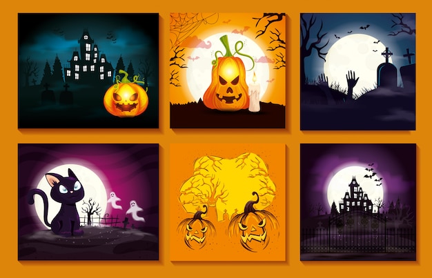 Establecer tarjetas con escenas de halloween
