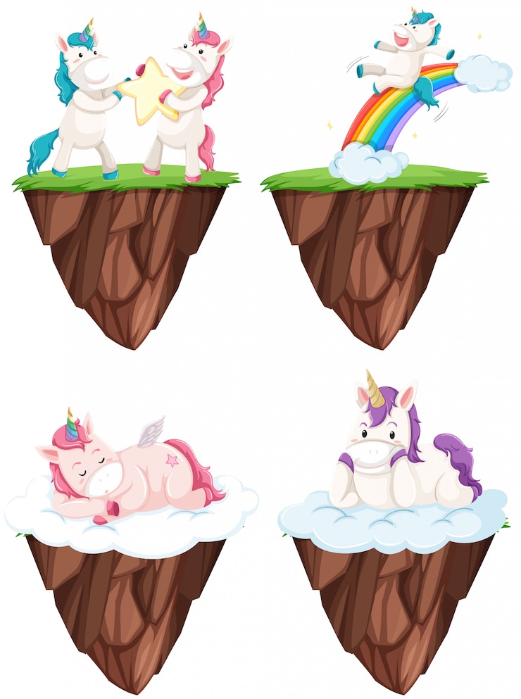 Vector gratuito establecer unicornio en la isla